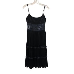 Mystic Womens Black Velvet Embellished Dress‎ Tiered Size Medium Goth Wimsigotn